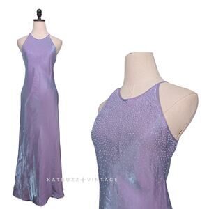 Vintage Nites Prom Dress Maxi Gown 8 Purple Y2K Fairy Princess Glam Bead Satin